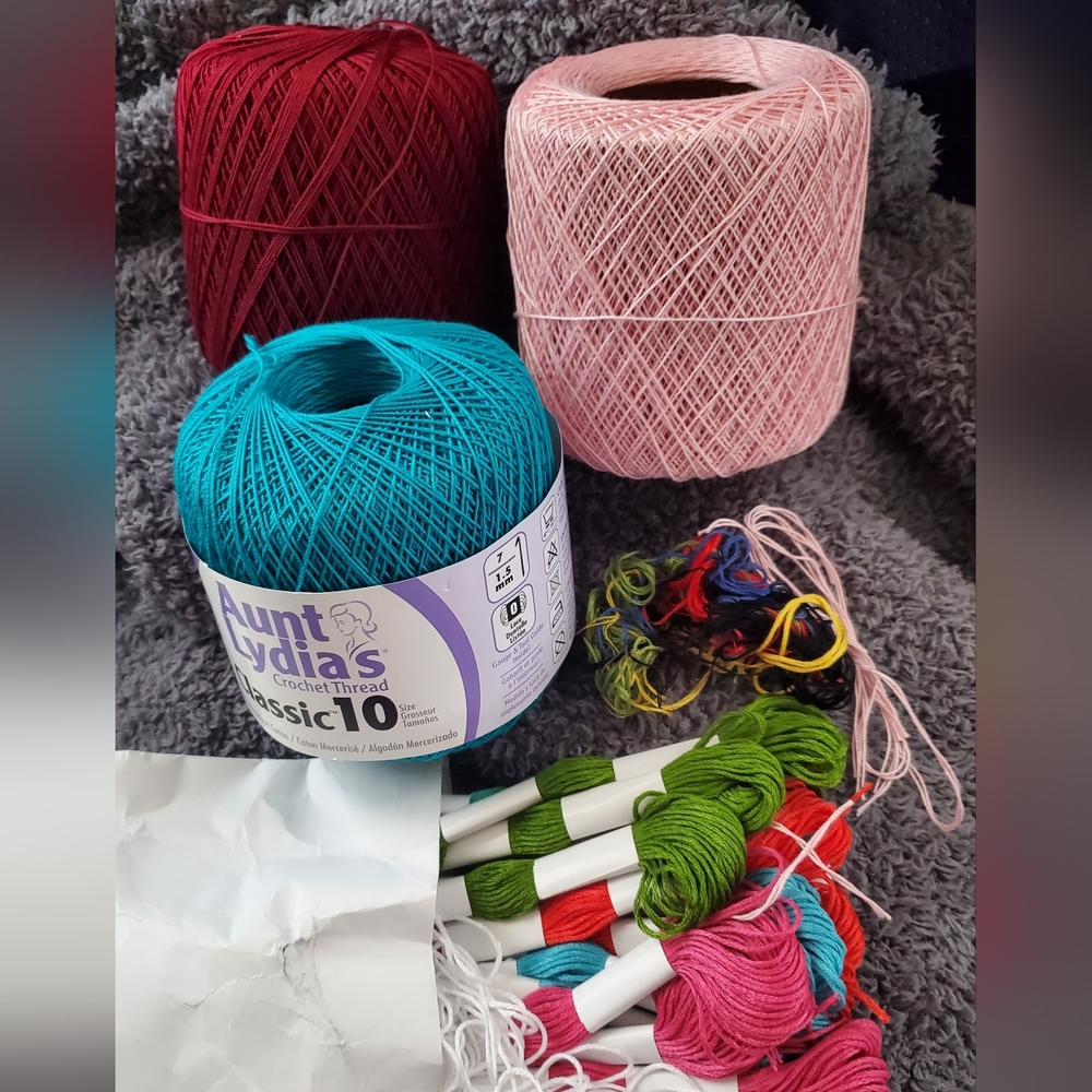 Aunt Lydia's Crochet Thread + More - Maroon, Pink, Blue +